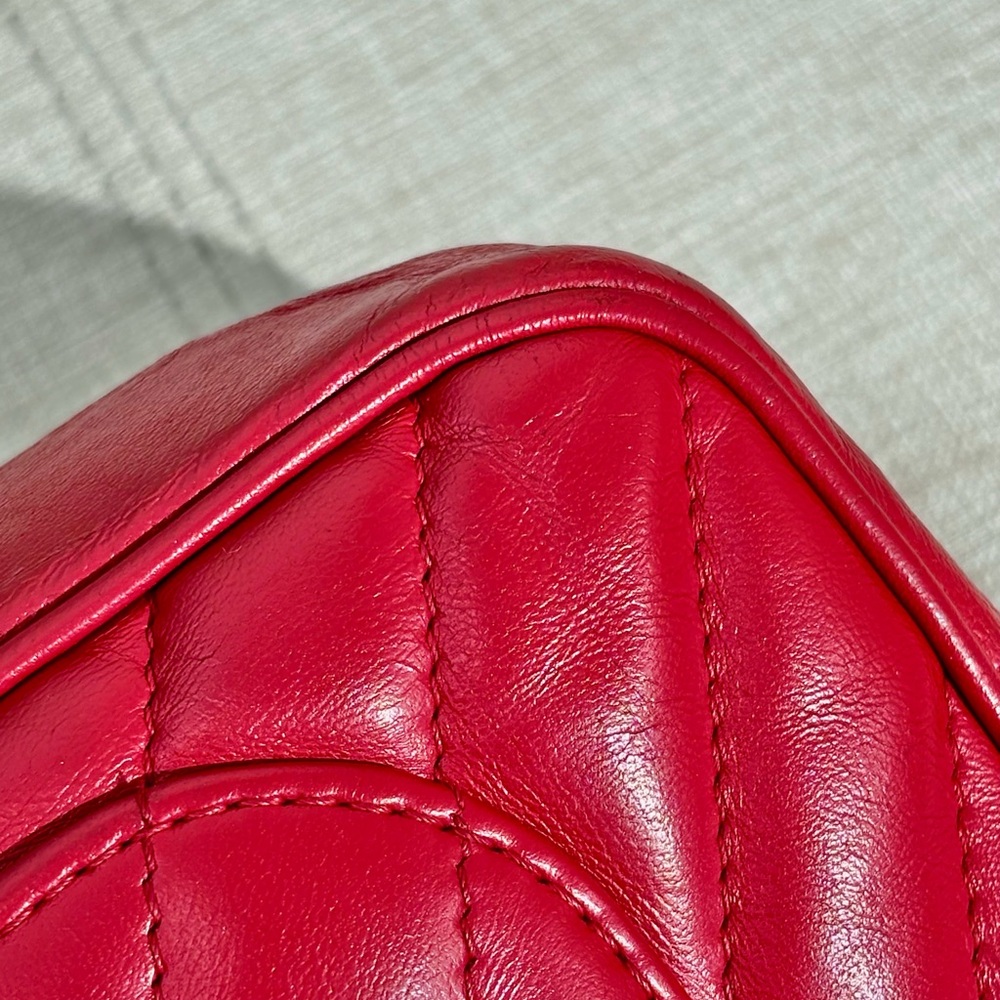 CHANEL Red Lambskin Chevron Flap Bag SHW Lion Hardware - Picture 10 of 16